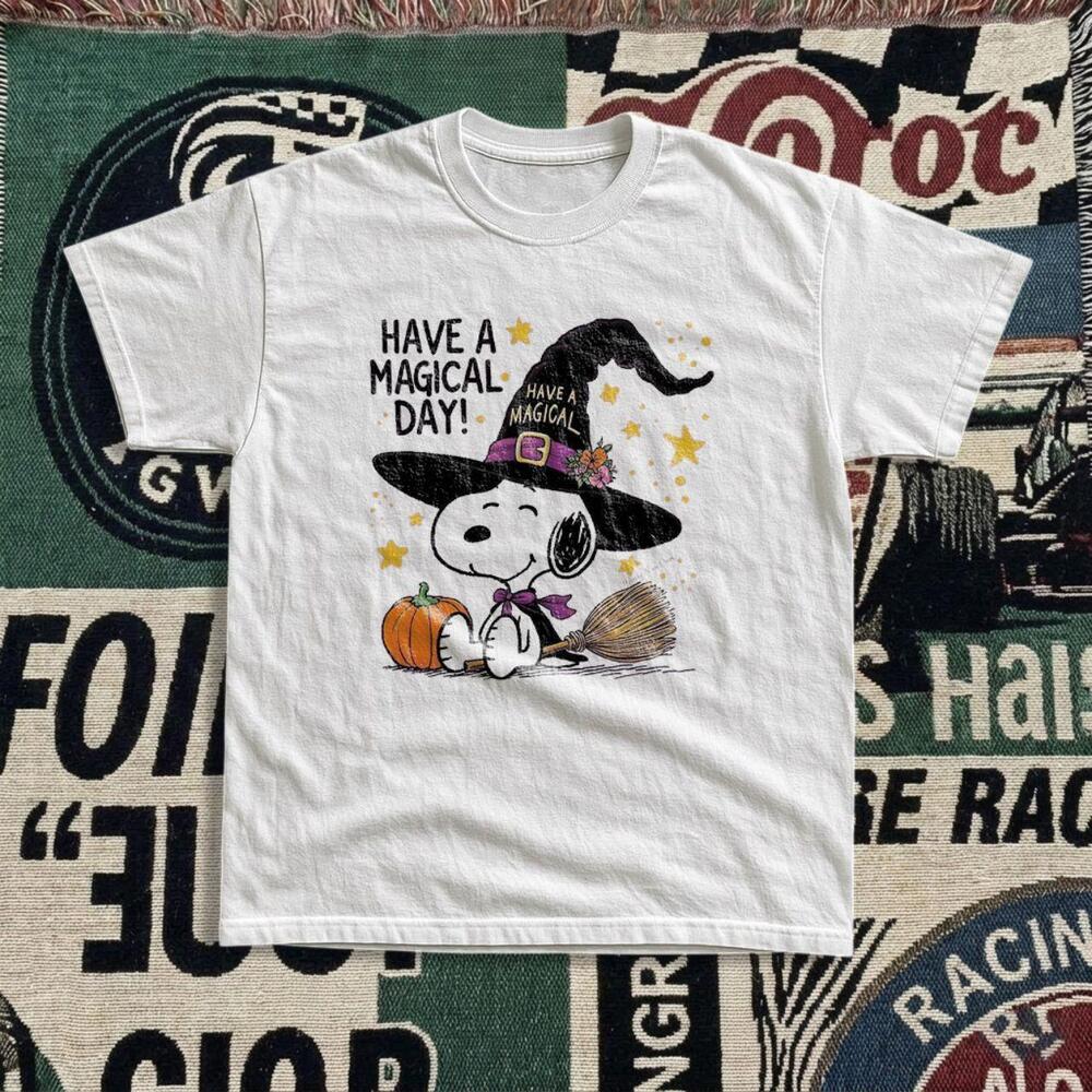 Halloween Dog Witch Pumpkin Broom Spooky Graphic T-Shirt